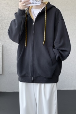 8XL-M秋连帽卫衣男宽松休闲纯色拉链开衫外套拼色帽衫运动WY27P65，女装短外套，电商D206-1