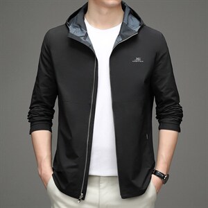 男士夹克2023春秋季新款中年商务外套双面穿连帽上衣时尚潮流男装图片