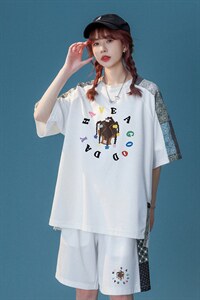 中性风 2023夏季新款腰果花字母印花冰丝华夫格套装TZ952 P65控88图片