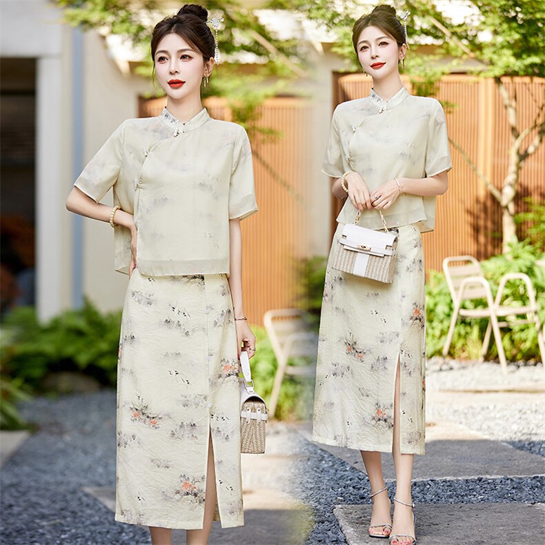新中式国风改良旗袍套装女2025夏季新款唐装汉服禅意连衣裙两件套,女装套装/套裙,艾仟回(原伊仟回)