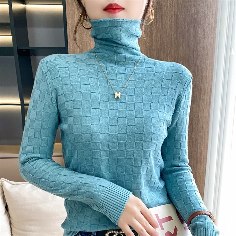 方块堆堆领2024秋装新款韩版显瘦套头女士针织打底上衣潮,针织衫/毛衣,佑烨羊绒