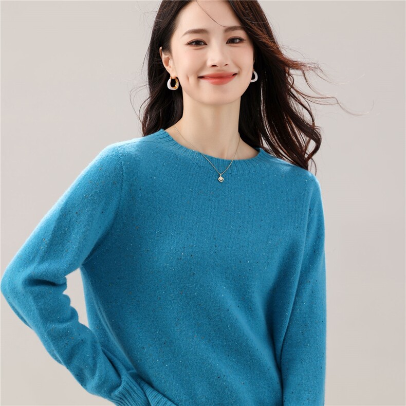 2025年秋季彩点加厚圆领时尚百搭通勤,女装羊毛衫,万禾羊绒