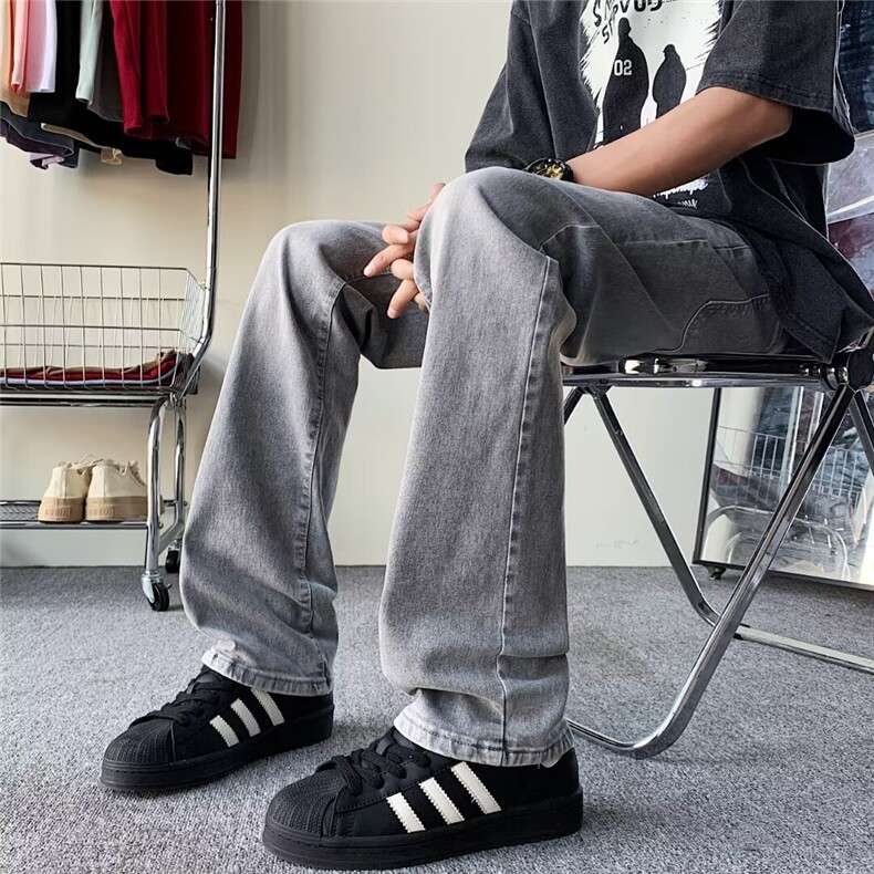 美式牛仔裤男士痞帅夏季vibe风高街微喇叭设计感直筒裤GN011-p40,男装牛仔裤,星座1008