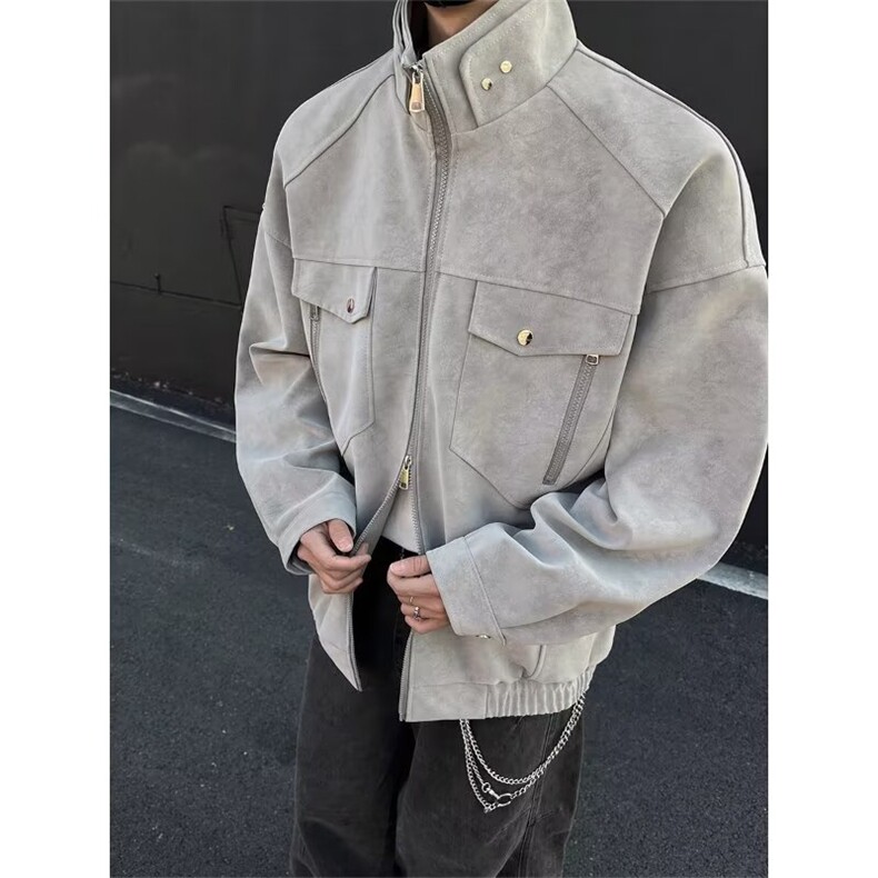 YJ061-P89cleanfit美式皮衣外套男春秋款潮牌立领麂皮绒夹克,男装皮衣,电商B323A
