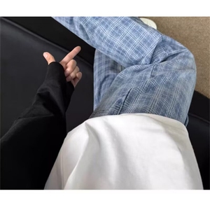 AK2152-P52春季格纹休闲裤高腰修身显瘦微喇叭马蹄裤图片