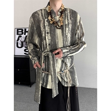 日系复古扎染新中式衬衫设计感飘带长袖衬衣男女衬衣山本耀司，男装衬衫，星座909