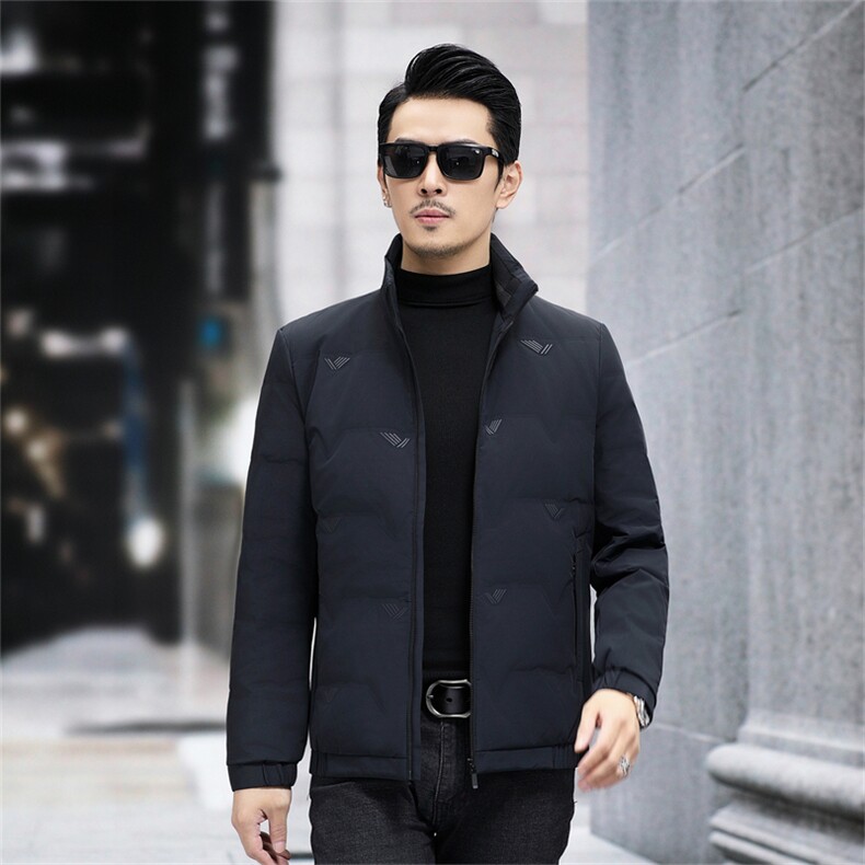 高端中年80白鹅绒羽绒服夹克冬季新款男士中老年立领羽绒服外套,男装夹克,钱塘723