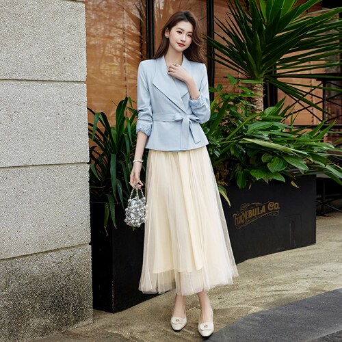 现货2026春装新款时尚气质潮流女小外套蕾丝半裙套装通用两件套，女装套装/套裙，奋斗女王