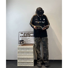 抖音得物式高街重磅结构织带假两件双纱纯棉印花长袖T恤AW10302，男装T恤，电商A443