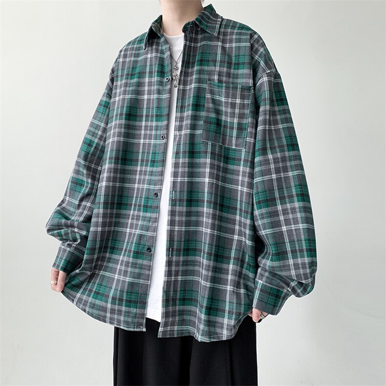 现货宽松格子长袖衬衫男KD614-P5073,男装衬衫,电商D312-1