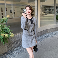 小香风套装女小个子2025年秋季新款气质淑女半身裙短裙两件套，女装套装/套裙，1D102-1