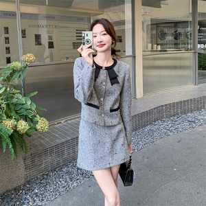 小香风套装女小个子2025年秋季新款气质淑女半身裙短裙两件套图片