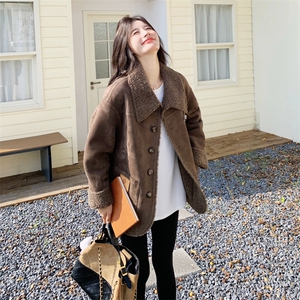 美拉德棕两面穿羊羔毛外套女冬2025年新款小个子加厚皮毛一体上衣图片