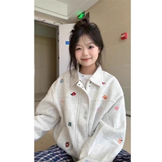 潮牌美式高街花卉刺绣夹克外套女宽松设计感小众开衫拉链上衣服，男装夹克，星座506A