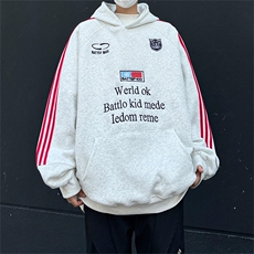 徽章织带三条杠印花连帽卫衣秋冬美式复古潮牌运动情侣帽衫外套，女装短外套，星座505-2（原电商A260-1)