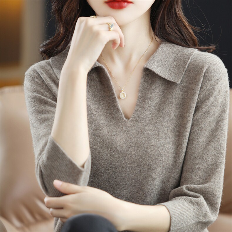 2024年秋季舒适亲肤柔软简约百搭时尚简约中袖打底羊毛衫,女装羊毛衫,牧雅羊绒