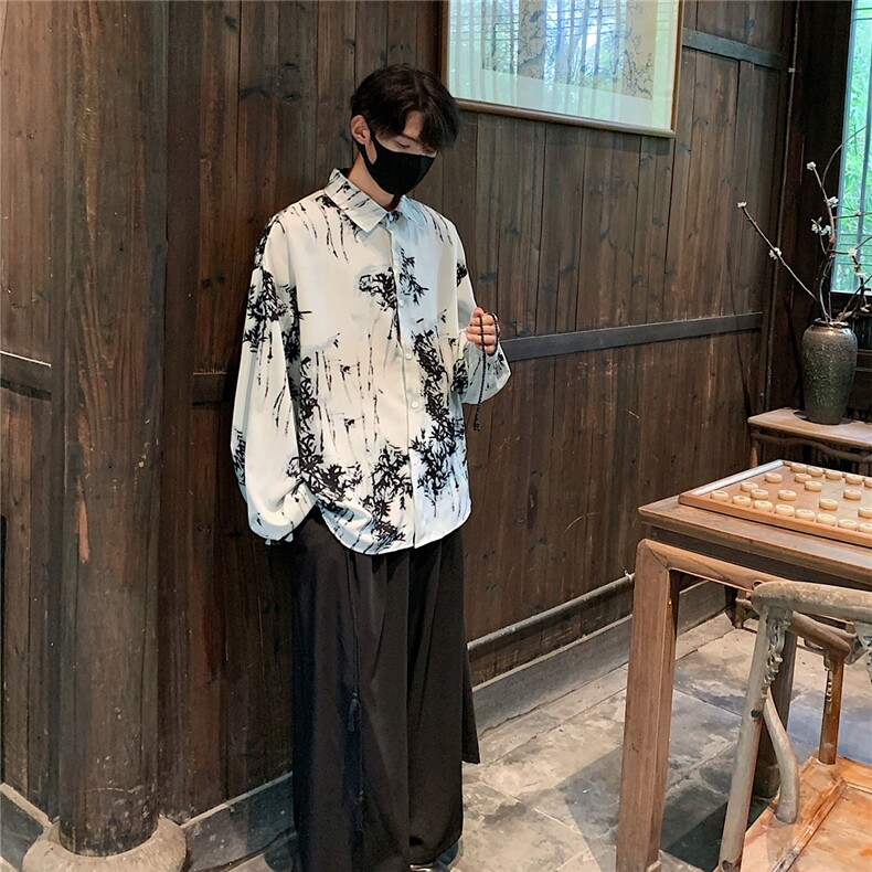 1港风冰丝扎染衬衣大码M-5XL风潮长袖衬衫男CS88796P35控68,男装衬衫,星座226-2