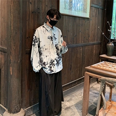 1港风冰丝扎染衬衣大码M-5XL风潮长袖衬衫男CS88796P35控68，男装衬衫，星座226-2