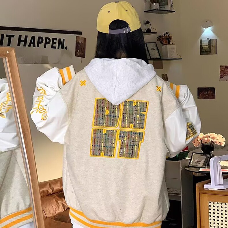 美式复古撞色刺绣棒球服女春季新款潮宽松百搭外套夹克,男装夹克,星座218-8