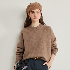 秋冬季35%羊绒65%羊毛时尚休闲百搭圆领纯色羊绒衫，女装羊绒衫，隆秋羊绒