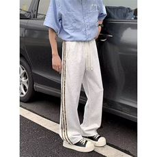 迷彩条纹白花灰裤子男女美式复古重磅潮牌卫裤直筒情侣休闲运动裤，男装休闲裤，星座410-7