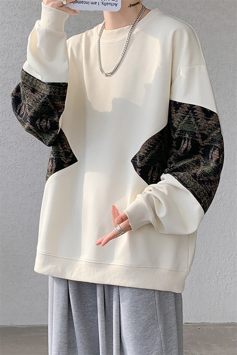 8XL-M春秋季圆领拼接撞色民族风卫衣男新款潮牌上衣服WY005P58,男装卫衣,电商B312