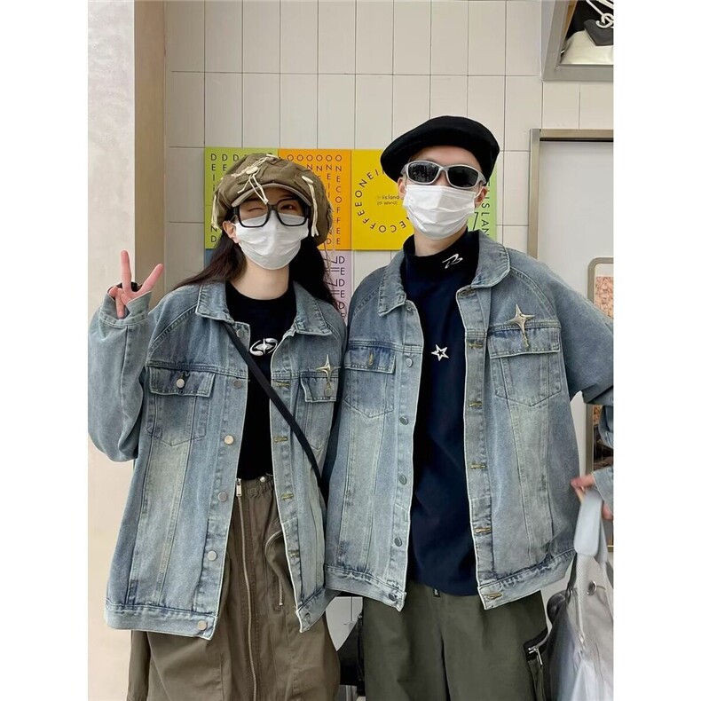 美式复古水洗牛仔外套男春季设计感潮牌高街情侣宽松休闲百搭夹克图片