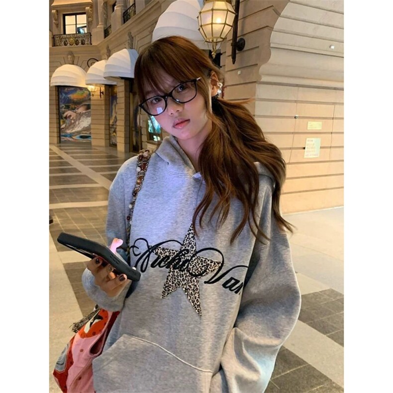 5398-P50原版做工刺绣贴布后包领休闲卫衣薄款/加绒,女装卫衣/绒衫,星座617A-2