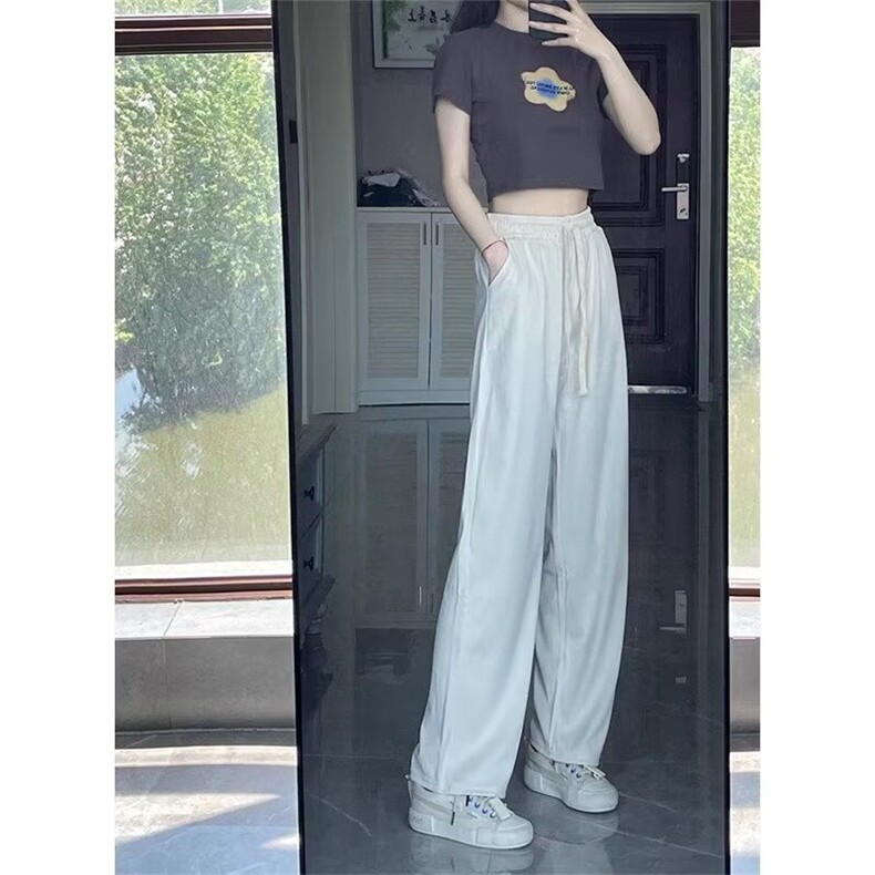 粉色阔腿裤女春秋季薄款宽松休闲直筒小个子高腰垂感防蚊防晒裤,女装休闲裤,星座1210-1