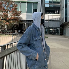 假二件牛仔外套男春秋新款宽松百搭连帽夹克男潮流百搭休闲上衣服，男装夹克，星座601-2