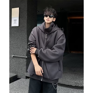 2024冬季潮牌拉链假两件卫衣潮流宽松休闲连帽男女外套WB383-P66图片