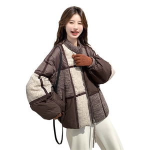 现货拼色羽绒服女冬短款小个子2025年新款今年流行设计感小众拼接图片