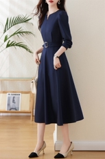 高级感气质长袖连衣裙女春秋2024新款收腰显瘦洋气减龄轻熟风裙子，女装连衣裙，关键词