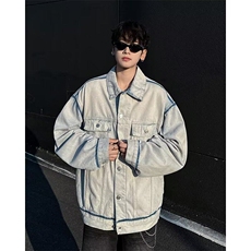 CL056-P72美式复古水洗做旧牛仔夹克男高街vibe潮牌痞帅工装外套，男装工装外套，电商C233