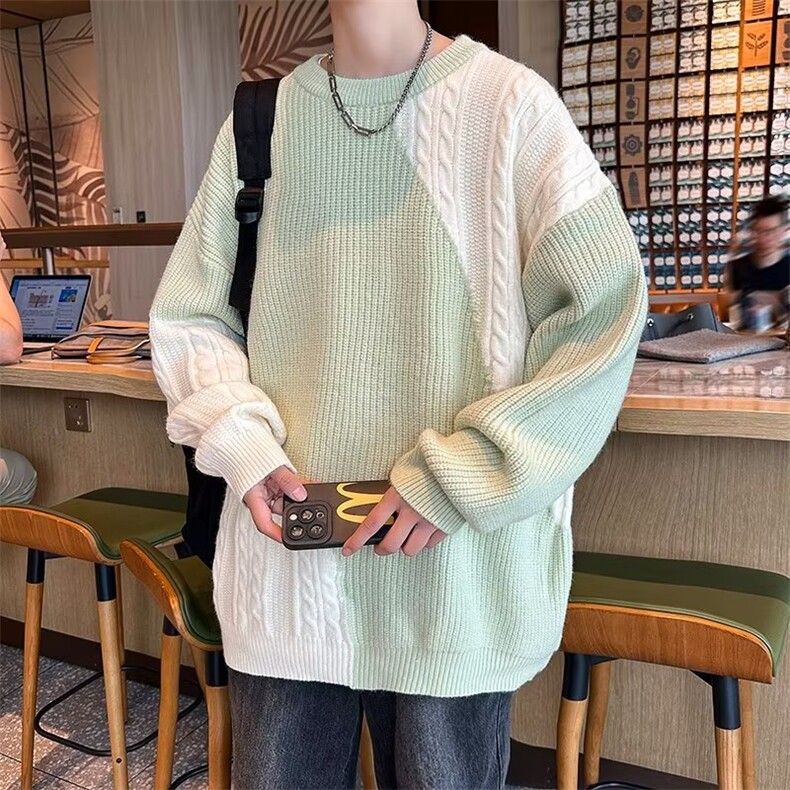 慵懒风毛衣男秋冬新款圆领情侣宽松高级感打底衫毛线衣MY7003-P53图片