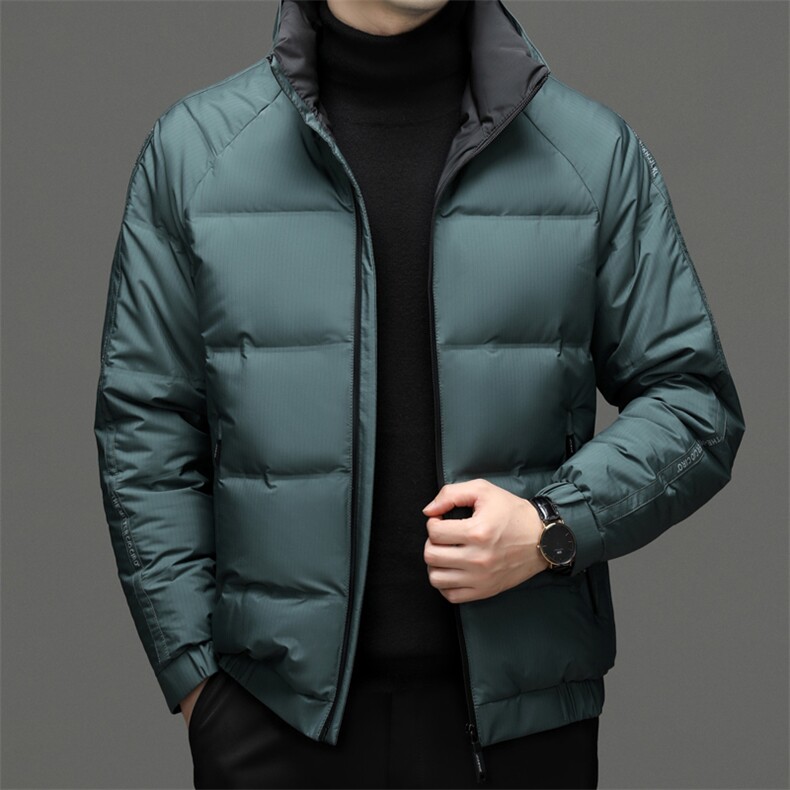 羽绒服男冬季新款加厚保暖休闲中年男士上衣爸爸装立领白鸭绒外套图片
