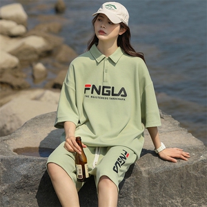 夏装学生潮简约半袖套装2023时尚印花短裤T恤男女 6623-P70控价98图片