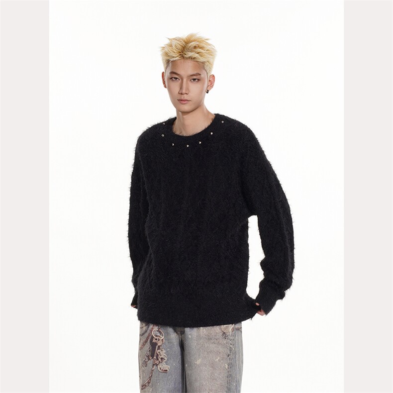 复古金属纽扣软糯毛衣男女设计感小众重磅情侣针织衫C1455-p68，男装针织衫/毛衣，星座1008