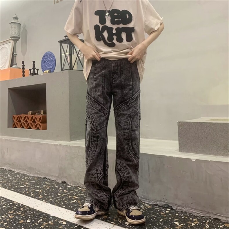 美式高街牛仔裤男韩版潮个性拼接2023秋冬新款ins长裤RK1123-P88,男装牛仔裤,星座412-3
