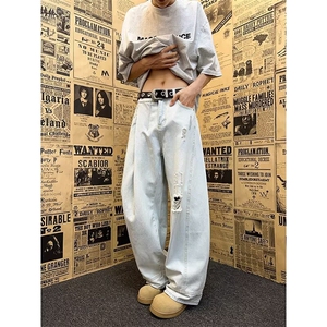 秋季cleanfit水洞牛仔裤男女裤子男生潮牌高街宽松男裤RK3071-P50图片