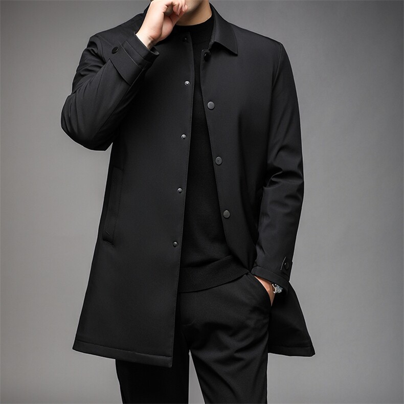 中老年爸爸装翻领长款羽绒服脱卸内胆大衣秋冬季夹棉风衣外套男装,男装风衣,电商B212（原钱塘6029）