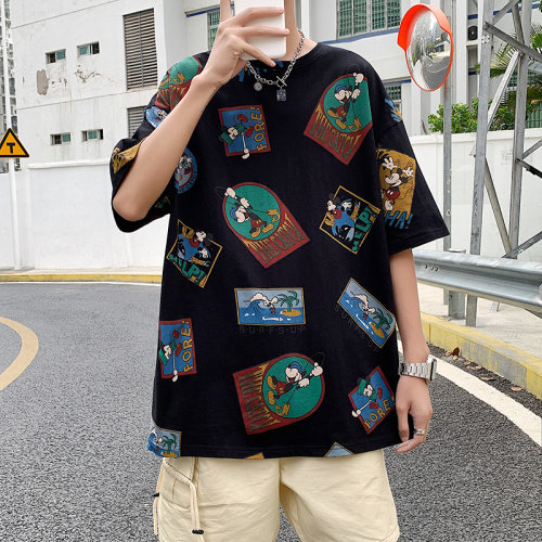 夏季港风T恤男宽松满印花中性风t恤情侣款DS-A160-1-T110-P30,男装T恤,电商C323-1