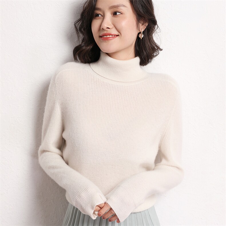 时尚潮流秋冬新款简约精致保暖气质高翻领女士羊绒衫,女装羊绒衫,艾米娇羊绒