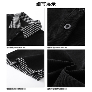 欧棉绒薄款拼格子假两件衬衫T恤港风潮牌百搭上衣HY732P45控68图片