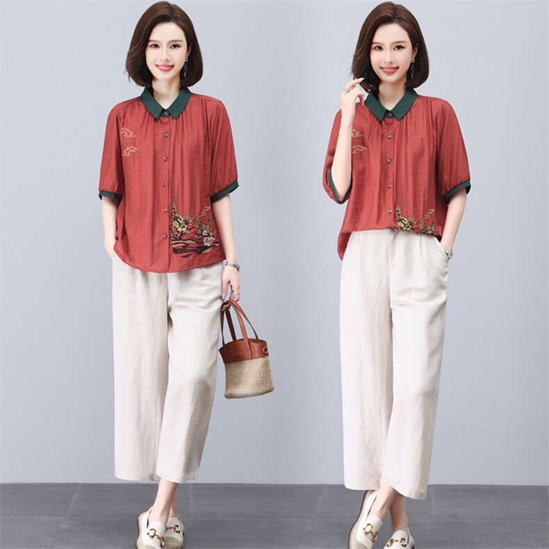 高端天丝棉麻洋气妈妈装夏款年轻套装2023新款夏季亚麻女装两件套，女装套装/套裙，璐依舞