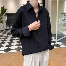 华夫格白衬衫男士春秋季高级感日系痞帅长袖衬衣宽松休闲外套S06，男装衬衫，星座1116A-2（原606A-1）