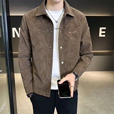 春秋季夹克男2025新款痞帅潮牌翻领麂皮绒上衣服男士胖子大码外套，男装夹克，星座1210-1
