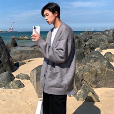 时尚针织衫复古穿搭港风文艺休闲V领慵懒风开衫毛衣HY415TP55控88，男装针织衫/毛衣，电商A102B