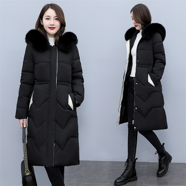 羽绒棉衣棉服女2021年冬季修身加厚长款抽绳街头通勤纯色过膝棉袄，女装棉衣/棉服，多彩