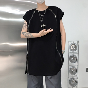 2024新款美式hiphop体恤背心无袖潮牌拉链坎肩t恤 现货T1764-P34图片